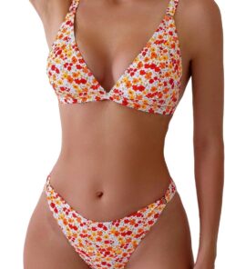 ZAFUL Damen 2-teiliger Badeanzug mit Blumendruck, dreieckiger String, hochgeschnittener Bikini-Sets, Badeanzug
