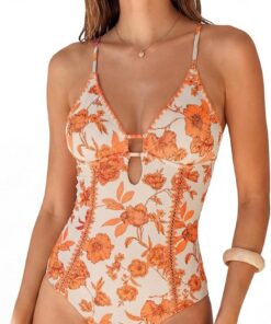 CUPSHE Badeanzug Damen Tiefer V Ausschnitt Cut Out Bindeband Monokini | Shell Stitch,Bequeme Passform,Für Strand und Pool