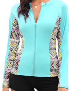 Tuopuda UV Shirt Damen Schwimmshirt Langarm Rash Guard mit Zip UPF 50+ UV Schutz Rashguards Badeshirt Langarmshirts Sportshirt für Wasser Strand Surfen Schwimmen S-XXL