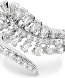 Swarovski Vienna Offener Ring, Mischschliff, Feder, Weiß, Rhodiniert