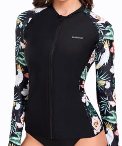 Damen UV Shirt Full Zip Langarm Rashguard Schnelltrocknend Sonnenschutz UPF50+ Surf Schwimmen Bademode