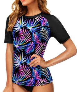 Damen UV Shirt Kurzarm Schwimmshirt UPF 50+ Rash Guard Kurzarm Schnelltrocknend Badeshirt S-XXL