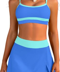 SHEKINI Damen Sportive Bikini Set High Waisted Zweiteilige Badeanzüge mit Rock Bottom