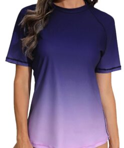 Halcurt UV Shirt Damen Rash Guard Kurzarm UPF 50+ Schnell Trocknender S-XXL | Sonnenschutz Schwimmshirt, Atmungsaktiv, Nur Schwimmoberteil, Raglan Ärmel