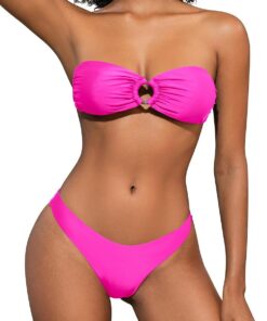 SHEKINI Damen O-Ring Schnürschuh Bandeau Bikini Set Badeanzug Rückenfrei Trägerlos Sexy Strandkleidung High Cut Zweiteiliger Bademode