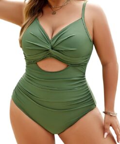 heekpek Badeanzug Damen Bauchweg Große Größen Einteiliger Badeanzug Große Oberweite V-Ausschnitt Ruched Bademode Plus Size Badebekleidung