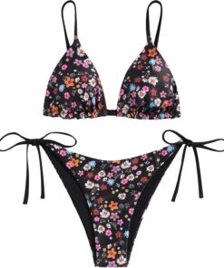 ZAFUL Triangle Bikini Set Damen String Tie-Side Cheeky Reversibel Solid/Floral/Leopard Druck Zweiteiliger Badeanzug Bademode