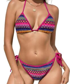 SHEKINI Triangel Bikini Damen Set Neckholder Bikinioberteil Verstellbare Bademode Unterteil Seitlicher Schnürung Zweiteiliger Badeanzug