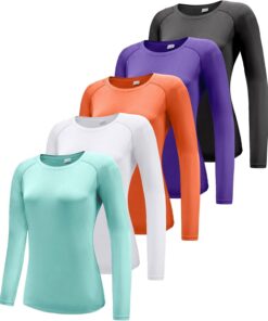 Damen 3er Pack Langarmshirt T-Shirts, UPF 50+ Sonnenschutz Schnelltrocknend Funktionsshirt Laufshirts, Atmungsaktiv Langarm Sportshirt Gym Yoga Running Top Freizeitshirt Workout Fitness Oberteil