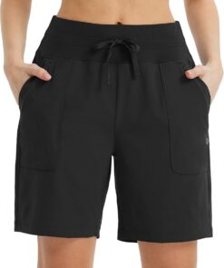 baleaf 7" Knielang Sport Shorts Damen Laufshorts Damen mit Taschen | Atmungsaktiv Schnelltrocknend UV-Schutz Sporthose Kurz für Outdoor, Laufen, Fitness