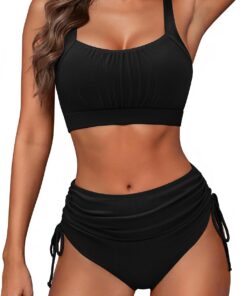 PONCEAU Bikini Damen Set - Bauchweg Bademode mit Breiten Trägern & verstellbarem Rückenband Push Up Oberteil und High Waist Bikini-Unterteile Zweiteiliger Swimsuit