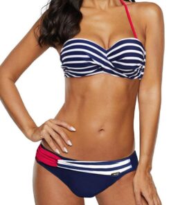 Dokotoo Bandeau Bikini Damen Set Push Up | Wickeloptik Neckholder Oberteil Sexy Low Waist Bademode Zweiteiliger Badeanzug Swimsuit
