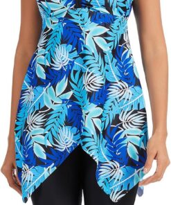 Ecupper Damen Tankini Set Badekleid Blumen Muster Badeanzug mit Shorts Swimsuit Übergröße
