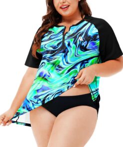 Damen Rashguard Übergröße UV Shirt Schnelltrocknend Badeshirt 1/4 Zip Schwimmshirt
