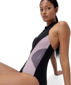 Speedo Damen Colourblock Badeanzug mit Frontreißverschluss | Badeanzug Schwimmbekleidung (1er Pack)