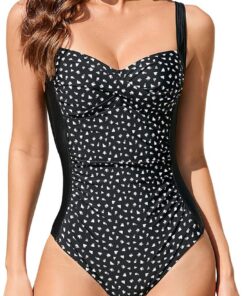 WIN.MAX Badeanzug mit einteiligem Badeanzug und gerüster, gepolsterter Badebekleidung, Badeanzüge in Übergröße für Frauen Vintage Push Up Monokinis, für C bis DD Tasse