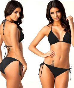 Bikini Triangel Damen Set Sexy String Bikini Oberteil mit Polster | Bikini Damen Set Push Up Neckholder Bikinioberteil Verstellbare Bademode Low Waist Bademode Zweiteiliger Badeanzug