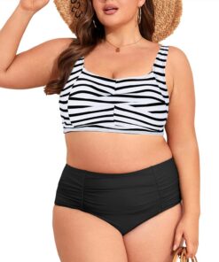 PONCEAU Bikini Damen Große Größe High Waist Badeanzug Push Up Bademode Zweiteiler Bikini Set mit Brustkissen