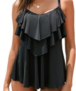 WIN.MAX Damen Tankini Bademoden Sets Hohe Taille Rüschen Volant 2 Stück Bikini Set Schwimmkostüm Plus Size Badeanzug