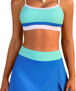 SHEKINI Damen Sportive Bikini Set High Waisted Zweiteilige Badeanzüge mit Rock Bottom