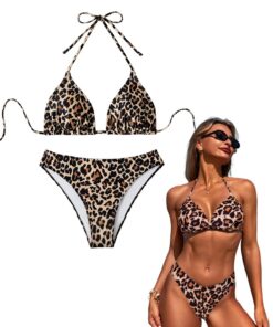 Bikini Damen Leopardenmuster Push Up mit Bügel-Top & Spaghettiträger, Zweiteiliger Badeanzug Gr. M für Frauen – Ideale Sommer Bademode, Sexy & Bequem am Strand