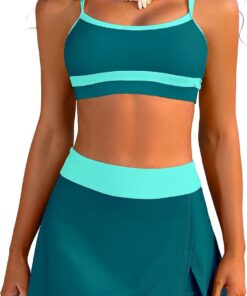 SHEKINI Damen Sportive Bikini Set High Waisted Zweiteilige Badeanzüge mit Rock Bottom