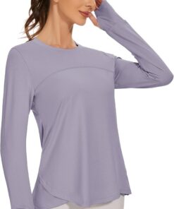 IECCP Sport Bluse Damen Langarm Activewear-T-Shirts UPF 50+ UV Schutz Sonnenschutz Langarmshirts Schlanke Passform Mit Daumenloch Rashguards Sportshirt