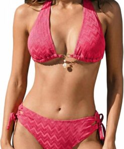 CUPSHE Bikini Damen Set Triangel Neckholder Mid Waist Bademode | Diamant,Cut Out,Selbstbindend,Bequeme Passform,Sicherer Halt,Für Strand und Pool
