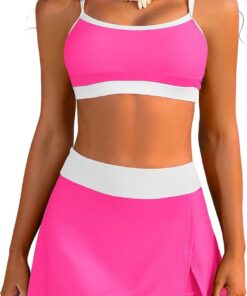 SHEKINI Damen Sportive Bikini Set High Waisted Zweiteilige Badeanzüge mit Rock Bottom