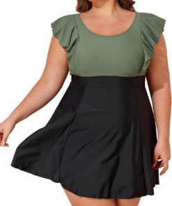 Smismivo Badekleid Große Größen Bauchweg mit Short und Cup Damen Badeanzug Modest Swim Dress
