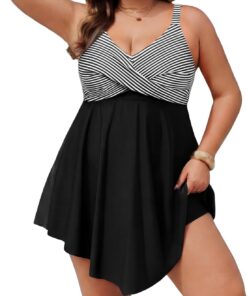 Hanna Nikole Badeanzug Damen Große Größen Bauchweg Badekleid Push Up Bademode Einteiler Strandkleid Crossover Badebekleidung Mit Badeshorts Weiche Schwimmanzug Verstellbarer Strandmode