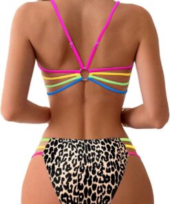 SweatyRocks Leo Bikini Damen Set 2-teiler Badeanzug Sommer Tanga Bikinis Rückenfrei Swimsuit Brazilian Strandmode Urlaub Outfit