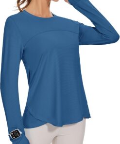 IECCP Sport Bluse Damen Langarm Activewear-T-Shirts UPF 50+ UV Schutz Sonnenschutz Langarmshirts Schlanke Passform Mit Daumenloch Rashguards Sportshirt