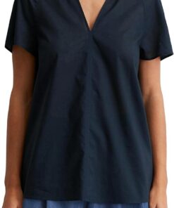 Marc O'Polo Damen Shirtbluse aus Bio-Baumwolle mit V-Ausschnitt