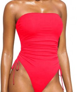 Yonique Trägerloser einteiliger Damen-Badeanzug, Bauchkontrolle, Bandeau-Badeanzug, freche Bademode