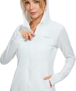 Libin UV Schutzkleidung Shirt Damen UPF 50+ Sun Hoodie | Sonnenschutz Hoodie Full Zip UV kleidung damen Laufshirt Langarm Sportshirt für Running Wandern Outdoor Surfen mit Taschen