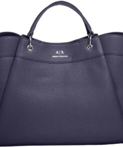 Armani Exchange Women's Essential, Wave, front logo shopping bag, Blue, one size