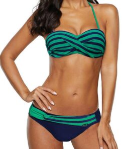 Dokotoo Bandeau Bikini Damen Set Push Up | Wickeloptik Neckholder Oberteil Sexy Low Waist Bademode Zweiteiliger Badeanzug Swimsuit