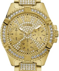 Guess Damen Armbanduhr Lady Frontier mit goldfarbenem Edelstahlarmband, 5 Bar, Gehäusedurchmesser: 40 mm, W1156L2