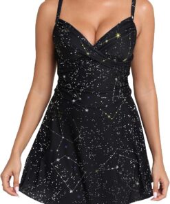 Halcurt Badekleid Damen mit Cups Raffung Bauchweg Badeanzug S-XXL | Vertellbare Träger, Eingebaute badehose, Schnell Trocknend, Atmungsaktiv, Geraffte Seite Einteiliger Schwimmkleid