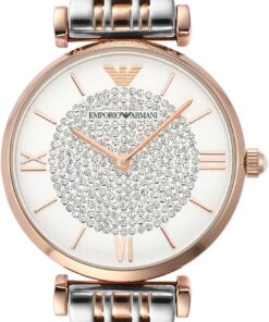 EMPORIO ARMANI Watch for Women, 32mm Zwei-Zeiger Quartz Uhrwerk mit zweifarbigem Edelstahlarmband