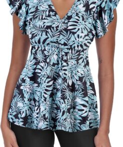 Ecupper Damen Zweiteilig Tankini Set Bademode Push up | Tankini Zweiteiler mit Push-up Effekt, mit Badeshorts und bequemem Stretch-Stoff für Strand, Bademode für Pool und Urlaub.