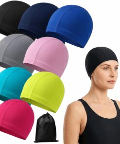8 Stück Badekappe Damen, Badekappe Herren Bademütze Damen, Schwimmkappen Set mit Aufbewahrungstasche, Vielseitige Badehauben für Schwimmtraining Aquafitness Familienaktivitäten