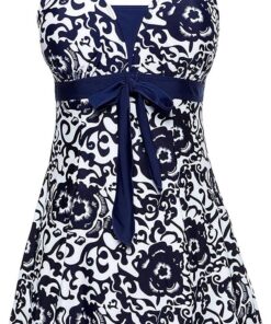 Badeanzug Damen Elegant Einteiliger Schwimmanzug Retro Strandmode Bademode Badeanzugkleid Baderock