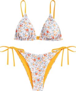 ZAFUL Triangle Bikini Set Damen String Tie-Side Cheeky Reversibel Solid/Floral/Leopard Druck Zweiteiliger Badeanzug Bademode