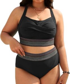 CheChury Bikini-Set GroßE GrößEn Damen Bauchweg Bademode Twist-Kreuz Push Up Bikini Oberteil Sexy Swimsuit High Waist Badehose Weiche Bauchkontrolle BadeanzüGe Curvy Strandmode Urlaub Beachwear