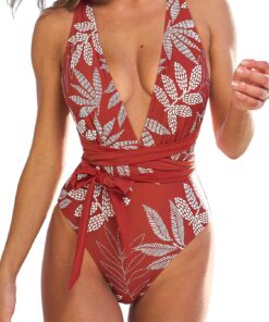 CUPSHE Badeanzug Damen Tiefer V Ausschnitt Selbstbindung Monokini