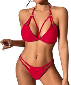 PONCEAU Damen Bikini Set Sexy String Tanga Bikini Neckholder Triangle Zweiteiliger Badeanzug Kreuz vorne High Waist Bademode Bikinioberteil Strandmode
