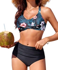 Bikini Damen Set Push Up Bikinis Oberteil Bauchweg Badeanzug Twist Front Badeanzüge High Waist Bikini-Sets Bademode Zweiteiliger Swimsuits