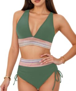 Bikini Damen Set Sexy Zweiteiliger Badeanzug V Ausschnitt Bademode | Kordelzug Badeanzüge Bikinis Bauchweg Sommer Swimsuit Badebekleidung